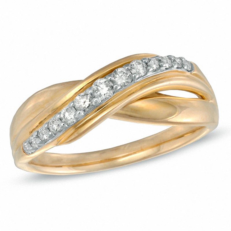 Main Image 1 of 0.23 CT. T.W. Diamond Crossover Wave Band in 10K Gold