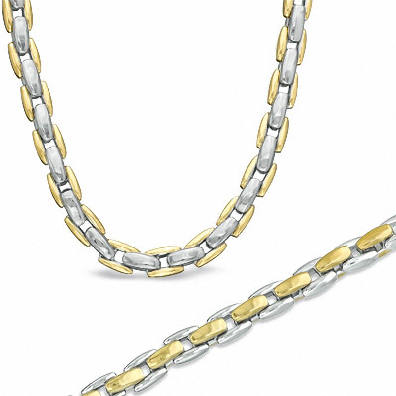 Men's Square Link Necklace and Bracelet Set in Two-Tone Stainless Steel|Peoples Jewellers
