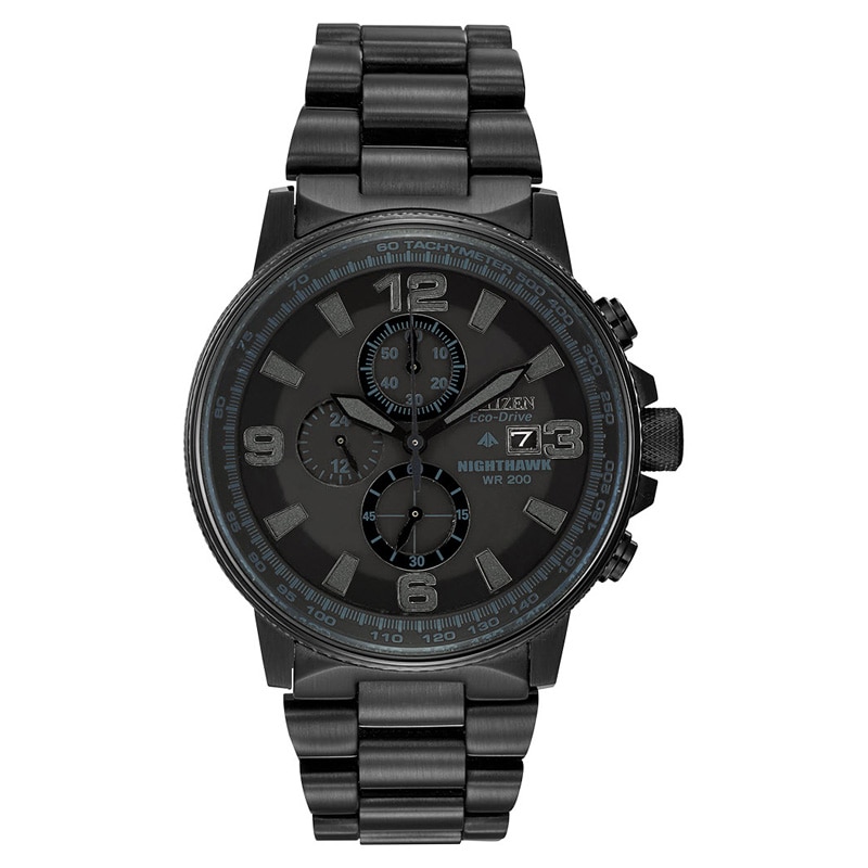 Men's Citizen Eco-Drive® Nighthawk Chronograph Black IP Watch with Black Dial (Model CA0295-58E)