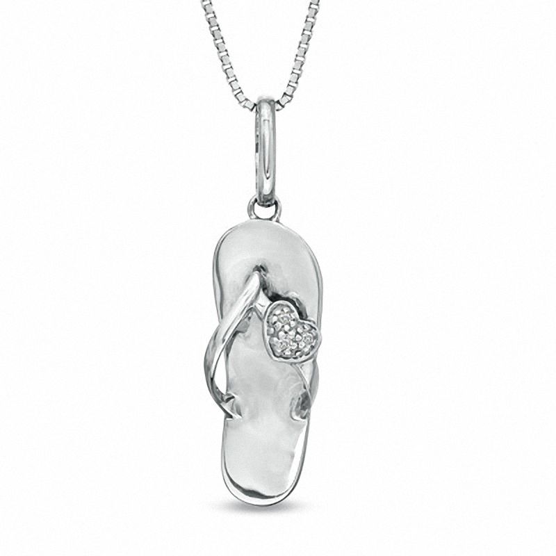 Diamond Accent Flip Flop with Heart Pendant in Sterling Silver|Peoples Jewellers