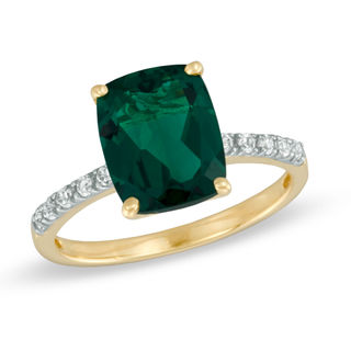 Cushion-Cut Lab-Created Emerald and White Sapphire Ring in 10K Gold ...