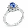 Thumbnail Image 1 of Oval Tanzanite and Lab-Created White Sapphire Frame Ring in Sterling Silver