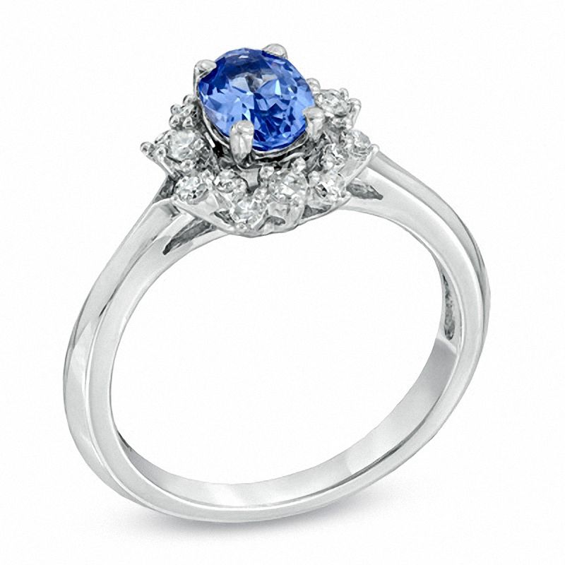 Oval Tanzanite and Lab-Created White Sapphire Frame Ring in Sterling Silver