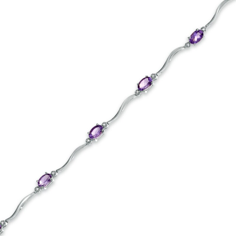 Main Image 1 of Oval Amethyst and Diamond Accent Bracelet in Sterling Silver - 7.25"