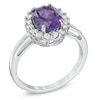 Thumbnail Image 2 of Oval Amethyst and Lab-Created White Sapphire Frame Pendant, Ring and Earrings Set in Sterling Silver - Size 7