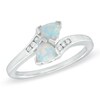 Thumbnail Image 1 of 5.0mm Trillion-Cut Lab-Created Opal and Diamond Accent Bypass Ring in Sterling Silver