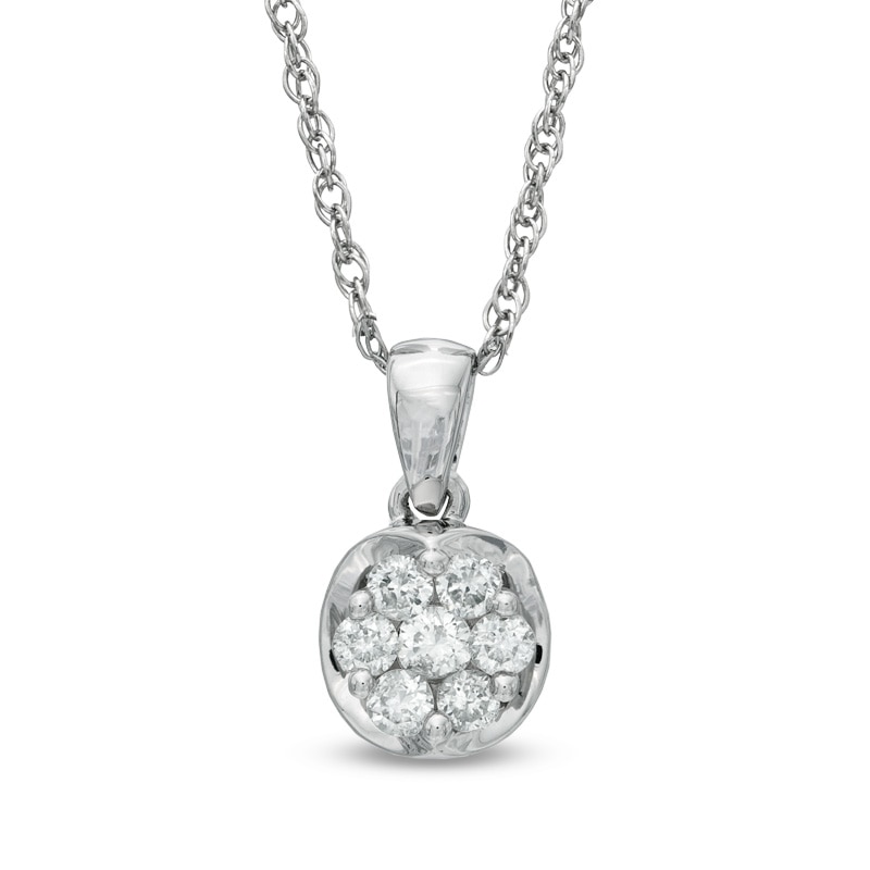 0.20 CT. T.W. Diamond Cluster Pendant in 10K White Gold