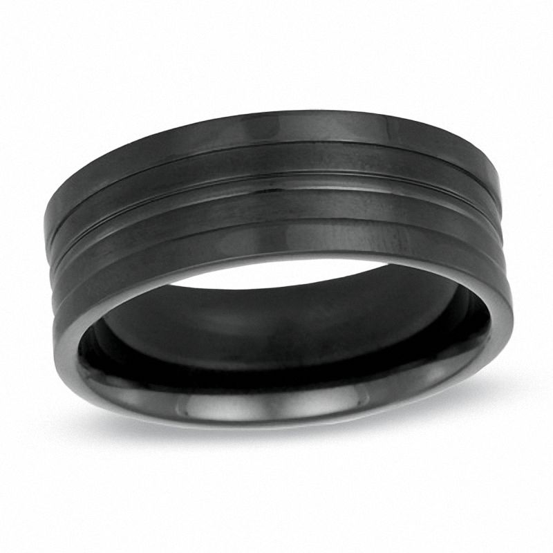 Men's 8.0mm Grooved Comfort Fit Black Titanium Wedding Band - Size 10
