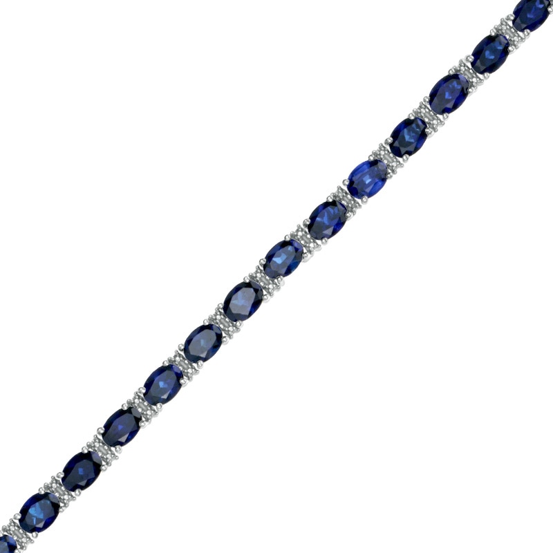 Main Image 1 of Oval Lab-Created Ceylon Sapphire and Diamond Accent Tennis Bracelet in Sterling Silver - 7.25"
