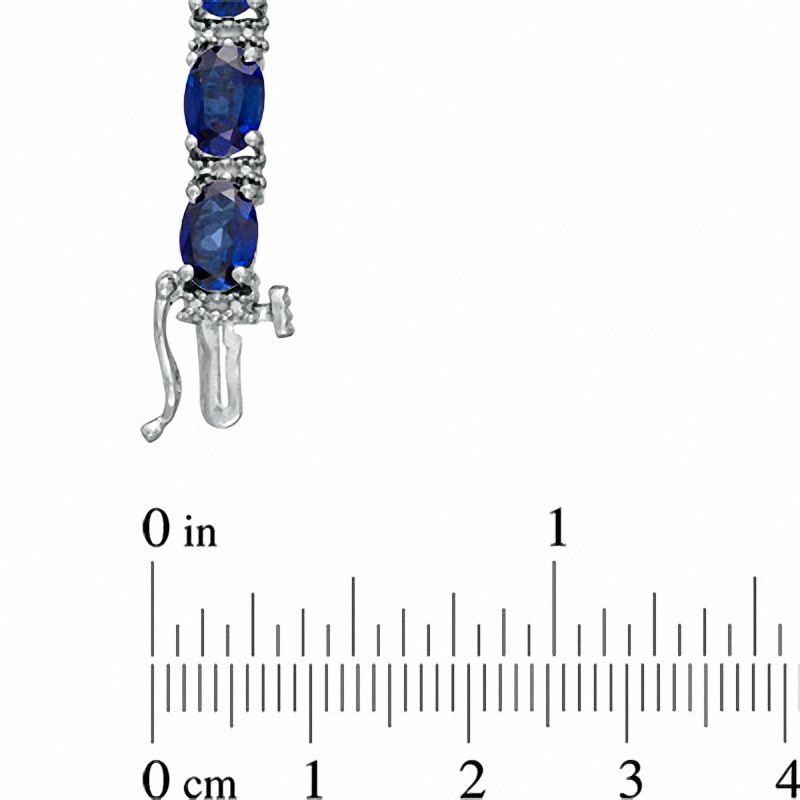 Main Image 3 of Oval Lab-Created Ceylon Sapphire and Diamond Accent Tennis Bracelet in Sterling Silver - 7.25"