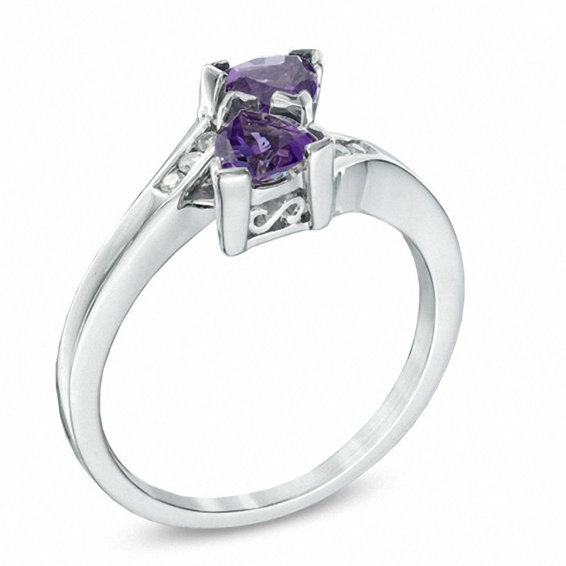Main Image 2 of 5.0mm Trillion-Cut Amethyst and Diamond Accent Bypass Ring in Sterling Silver