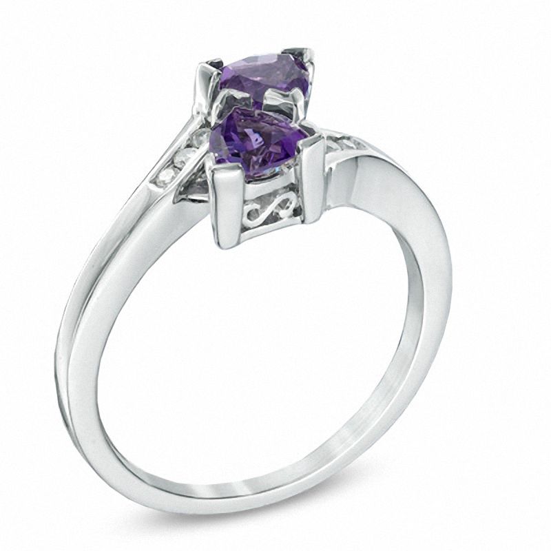 5.0mm Trillion-Cut Amethyst and Diamond Accent Bypass Ring in Sterling Silver