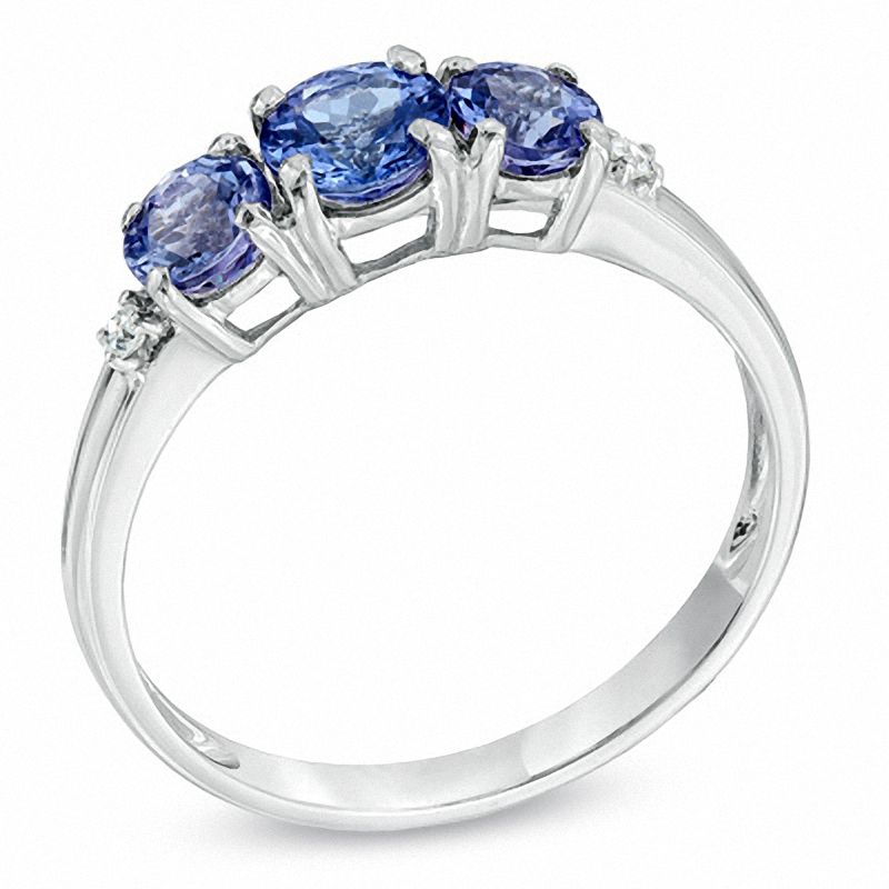 Tanzanite and Diamond Accent Three Stone Ring in Sterling Silver