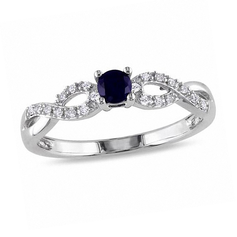 Lab-Created Blue Sapphire and Diamond Accent Promise Ring in Sterling Silver|Peoples Jewellers