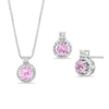 Lab-Created Pink Sapphire and Diamond Accent Pendant and Earrings Set in Sterling Silver