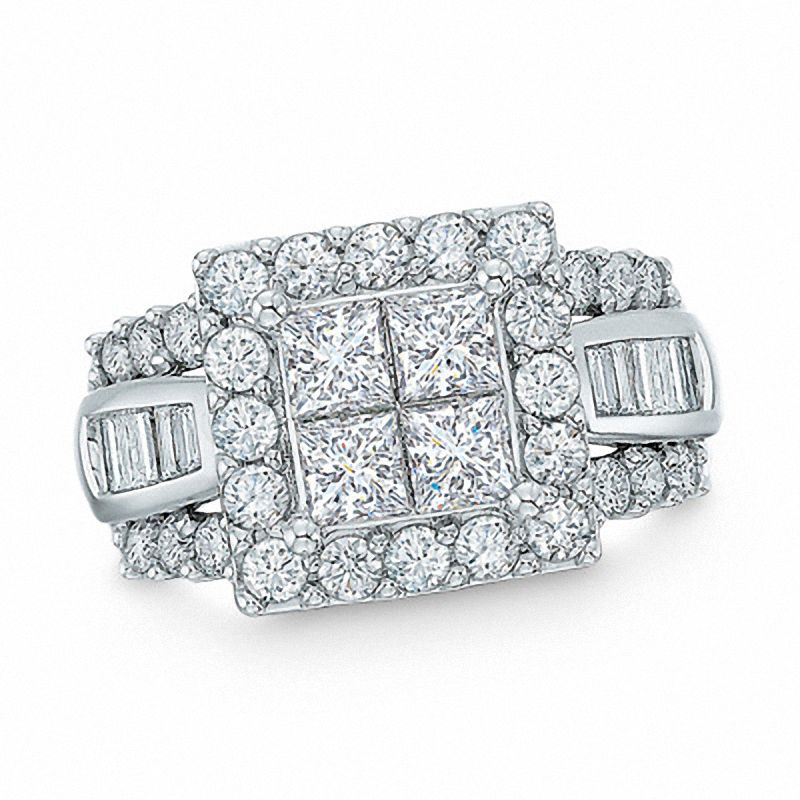 3.00 CT. T.W. Quad Princess-Cut Diamond Frame Ring in 14K White Gold