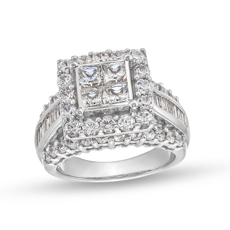 3.00 CT. T.W. Quad Princess-Cut Diamond Frame Ring 14K White Gold