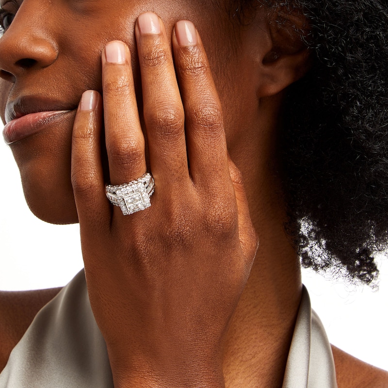 Main Image 2 of 3.00 CT. T.W. Quad Princess-Cut Diamond Frame Ring in 14K White Gold