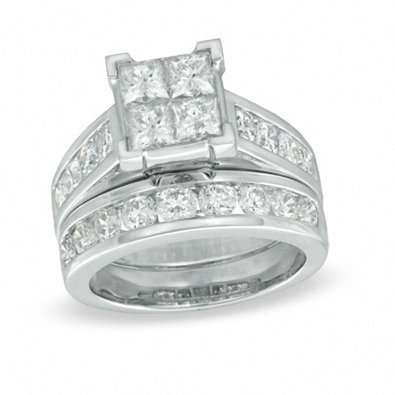 3.00 CT. T.W. Quad Princess-Cut Diamond Bridal Set in 14K White Gold|Peoples Jewellers