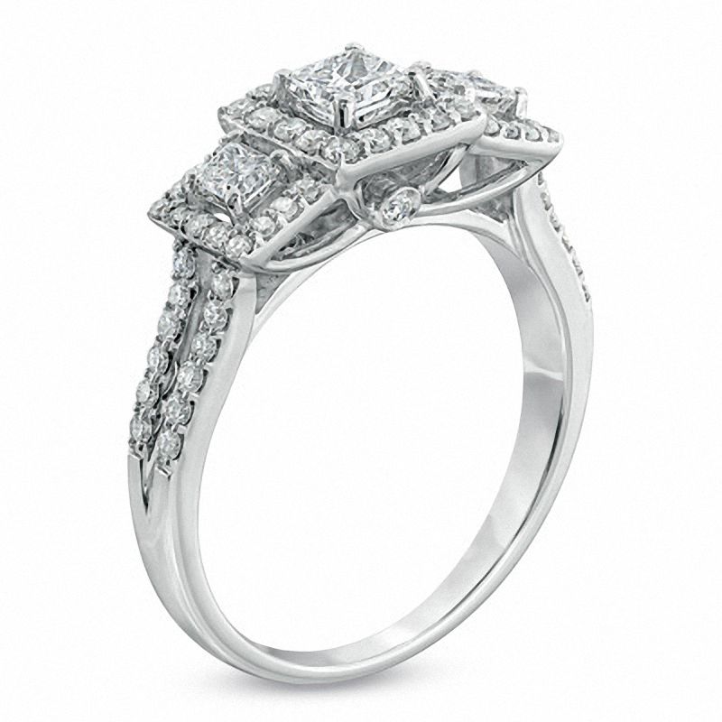 0.95 CT. T.W. Princess-Cut Diamond Frame Past Present Future® Split Shank Engagement Ring in 14K White Gold