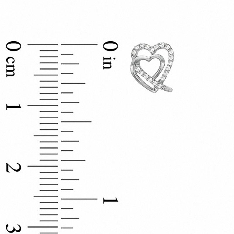 Main Image 2 of 0.12 CT. T.W. Diamond Double Heart Stud Earrings in Sterling Silver