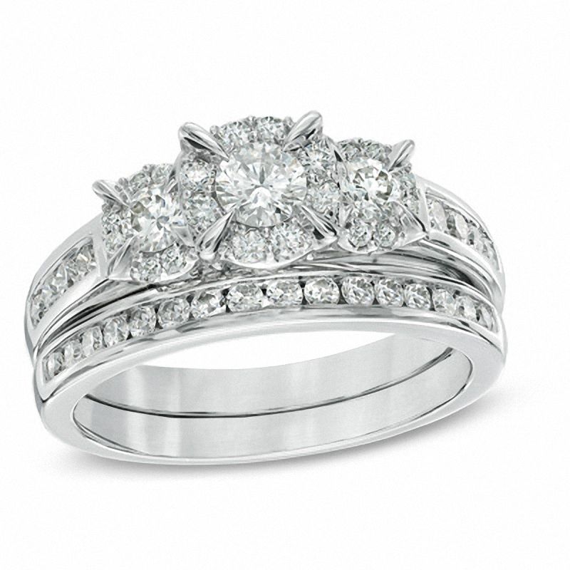 1.00 CT. T.W. Diamond Three Stone Frame Bridal Set in 14K White Gold|Peoples Jewellers