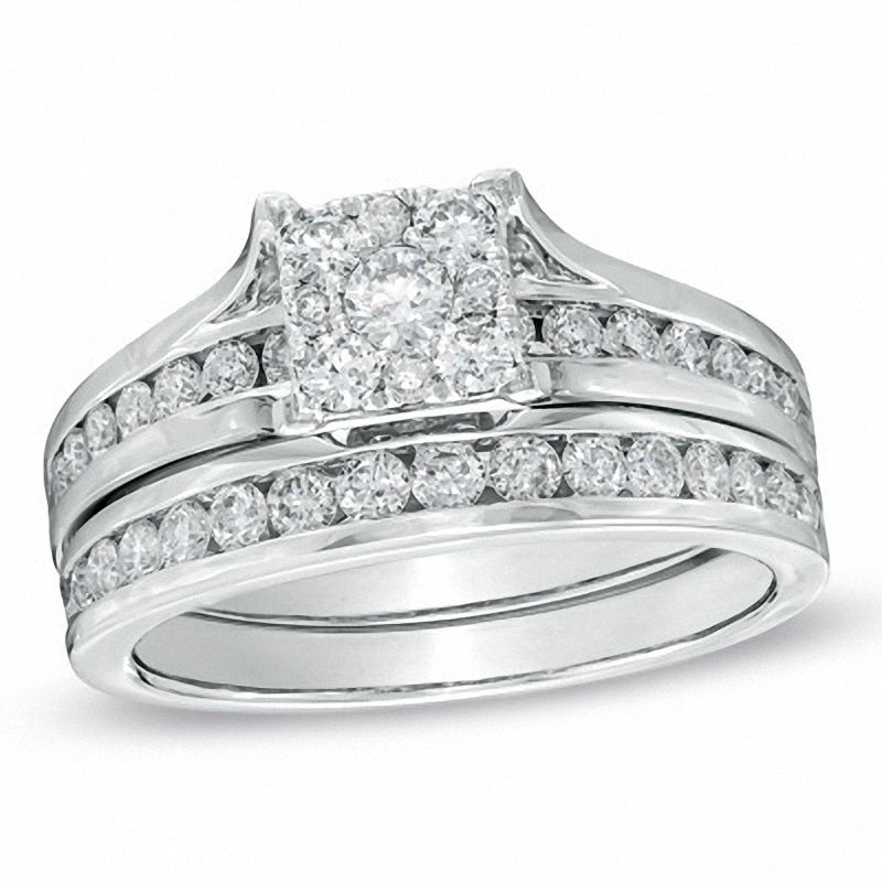 1.00 CT. T.W. Composite Diamond Square Bridal Set in 14K White Gold