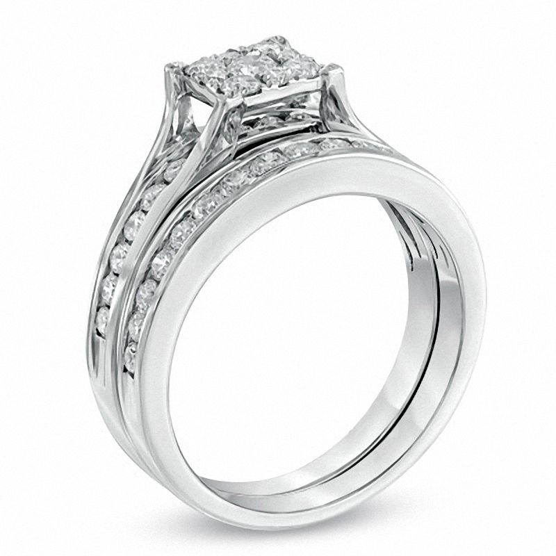 Main Image 2 of 1.00 CT. T.W. Composite Diamond Square Bridal Set in 14K White Gold