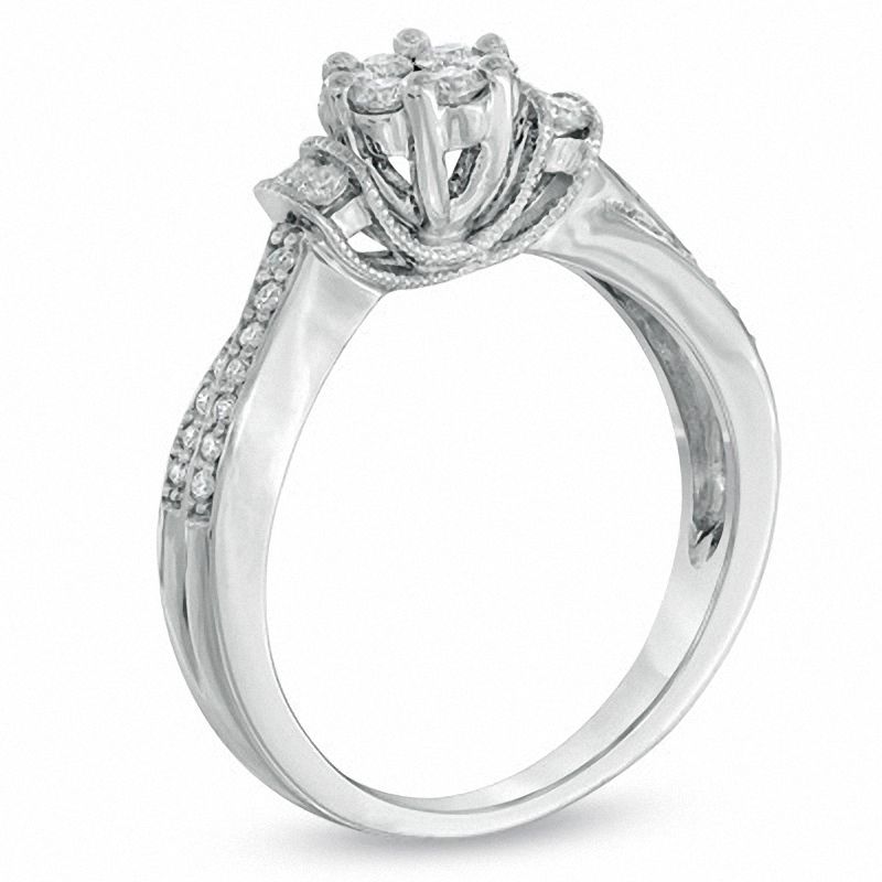 0.50 CT. T.W. Diamond Cluster Vintage-Style Engagement Ring in 10K White Gold