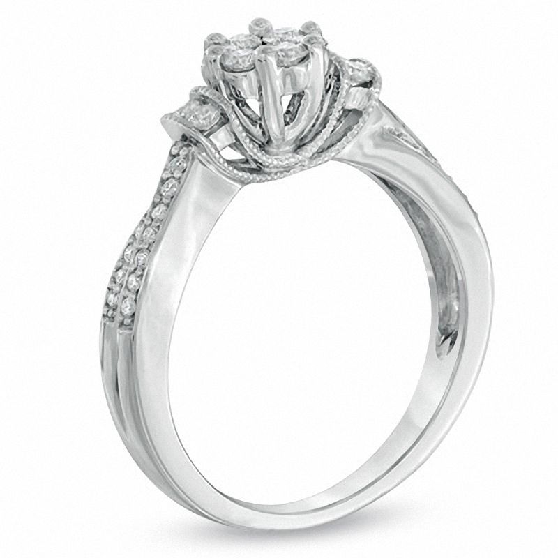Main Image 2 of 0.50 CT. T.W. Diamond Cluster Vintage-Style Engagement Ring in 10K White Gold