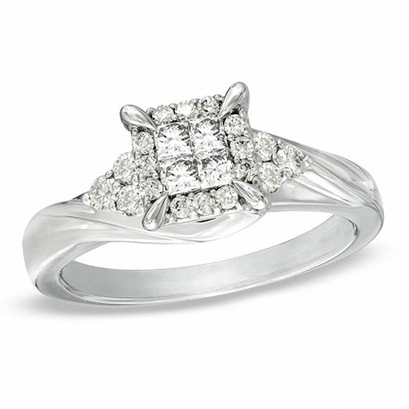 0.50 CT. T.W. Quad Princess-Cut Diamond Frame Engagement Ring in 10K White Gold