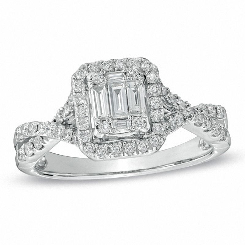 0.58 CT. T.W. Baguette Diamond Frame Engagement Ring in 14K White Gold