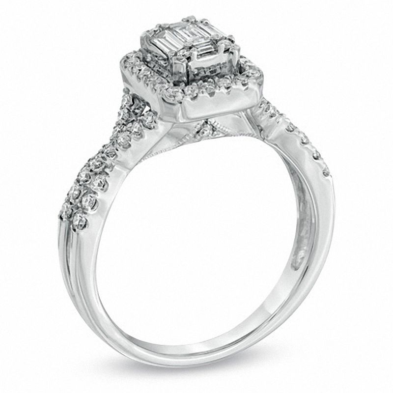 0.58 CT. T.W. Baguette Diamond Frame Engagement Ring in 14K White Gold