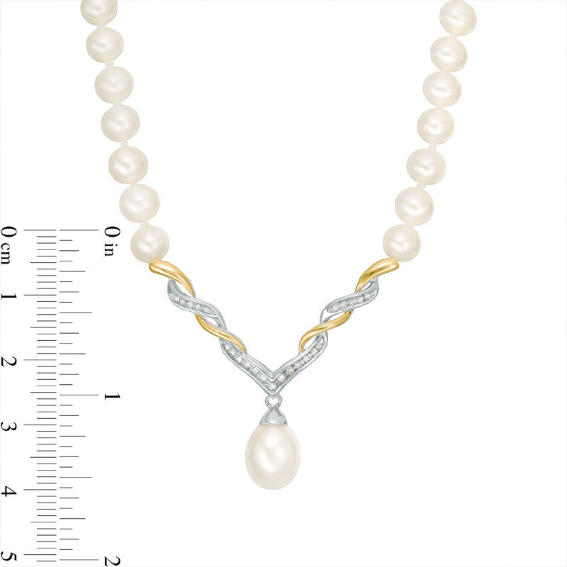 Cultured Freshwater Pearl and 0.09 CT. T.W. Diamond Necklace in Sterling Silver and 14K Gold - 17"