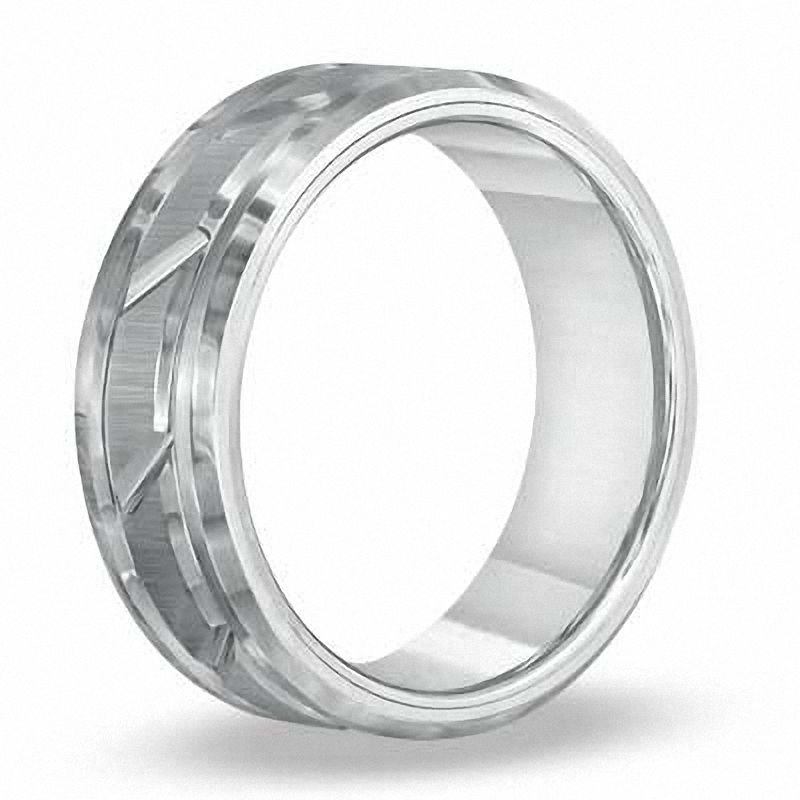 Triton Men s 8.0mm Comfort Fit Slant White Tungsten Wedding Band Size 10 Peoples Jewellers
