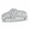 Thumbnail Image 1 of 0.62 CT. T.W. Diamond Vintage-Style Pear Frame Engagement Ring in 14K White Gold