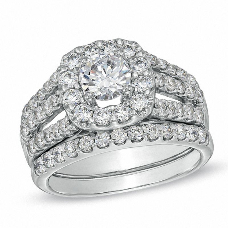 Main Image 1 of 2.00 CT. T.W. Diamond Double Split Shank Bridal Set in 14K White Gold