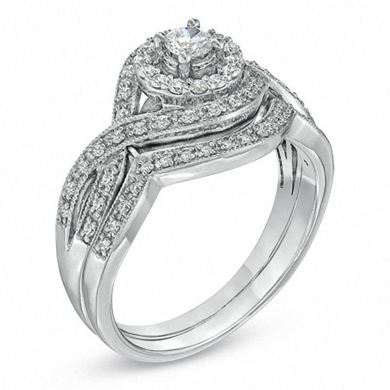 Main Image 2 of 0.50 CT. T.W. Diamond Twist Frame Bridal Set in 14K White Gold