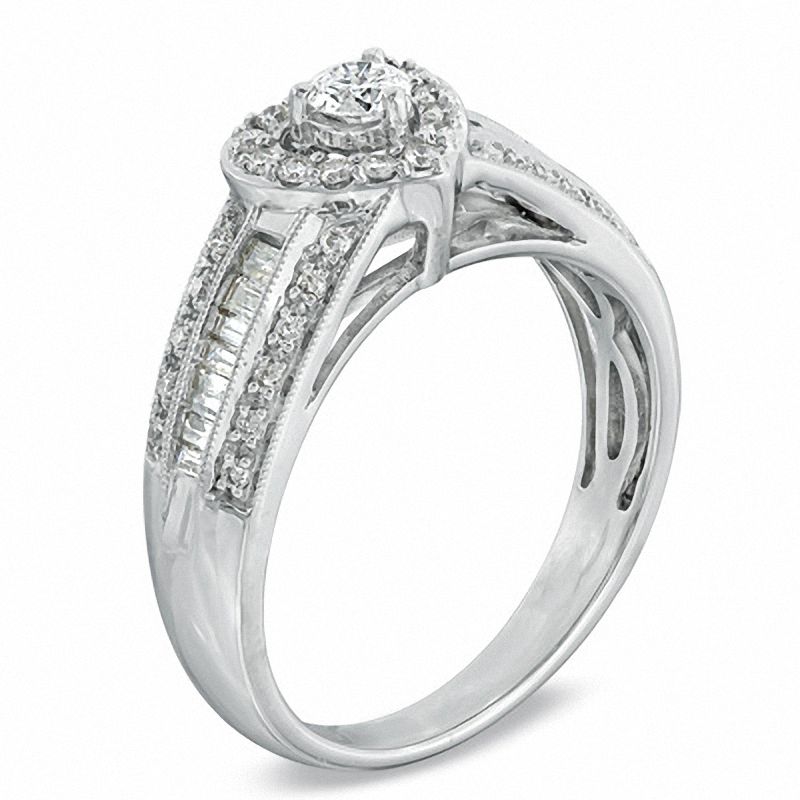 Main Image 2 of 0.62 CT. T.W. Diamond Vintage-Style Heart Frame Engagement Ring in 14K White Gold