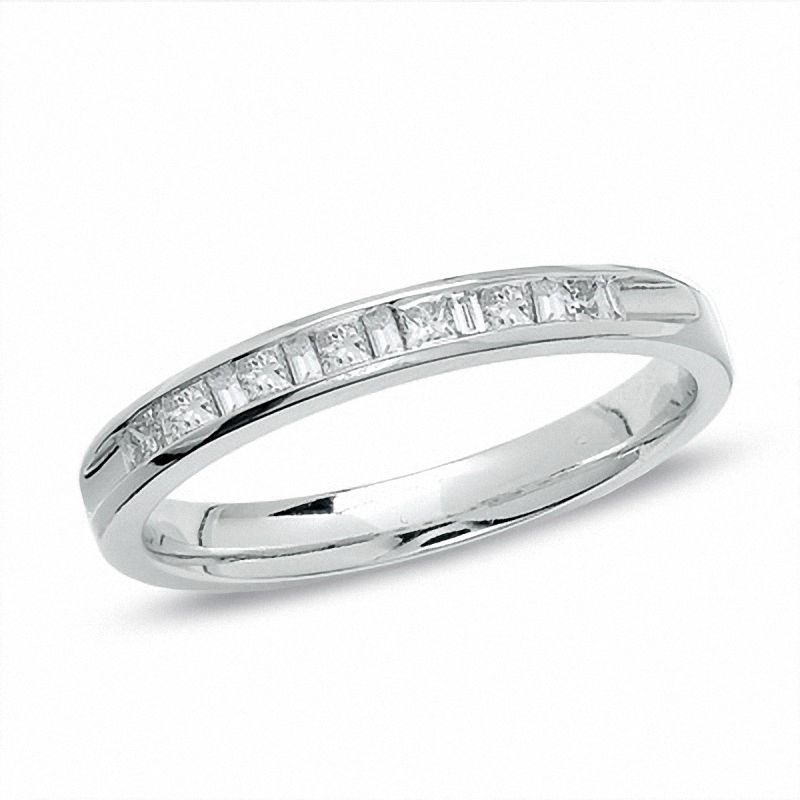 0.25 CT. T.W. Princess-Cut and Baguette Diamond Wedding Band in 14K White Gold
