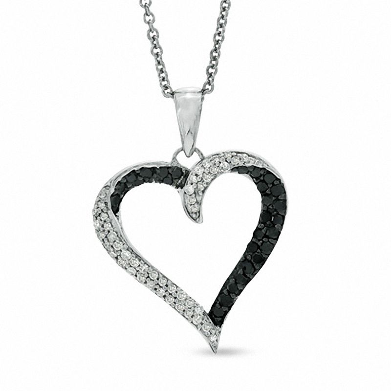 0.33 CT. T.W. Enhanced Black and White Diamond Inside-Out Heart Pendant in 10K White Gold|Peoples Jewellers