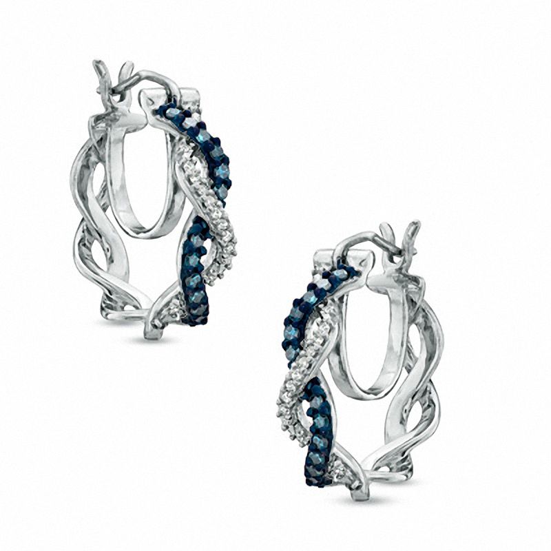 0.25 CT. T.W. Enhanced Blue and White Diamond Braided Drop Earrings in 10K White Gold