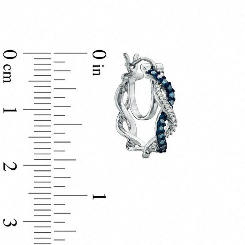 Main Image 2 of 0.25 CT. T.W. Enhanced Blue and White Diamond Braided Drop Earrings in 10K White Gold