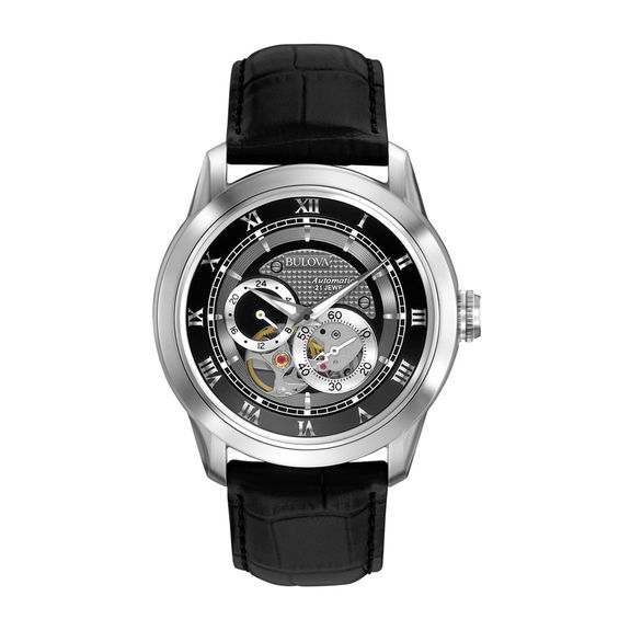 Men s Bulova Classic Automatic Watch with Grey Skeleton Dial Model 96A135 Peoples Jewellers
