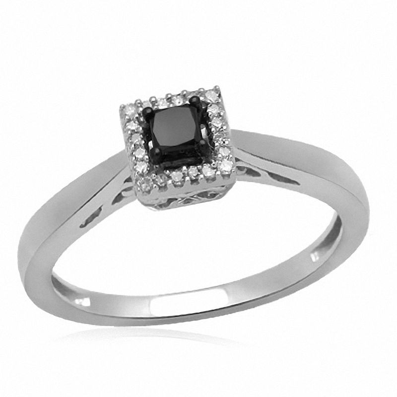 Black Mystique 0.20 CT. T.W. Enhanced Black and White Princess-Cut Diamond Ring in Sterling Silver