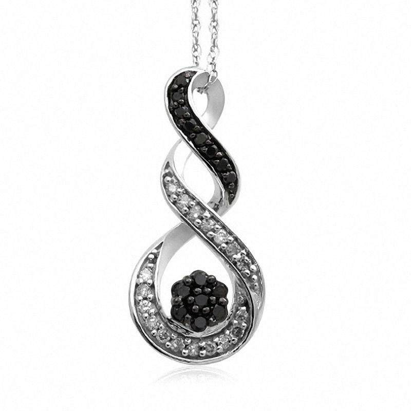 0.33 CT. T.W. Enhanced Black and White Diamond Cluster Swirl Pendant in Sterling Silver