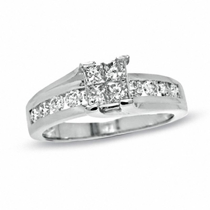 1.00 CT. T.W. Princess-Cut Quad Diamond Engagement Ring in 14K White Gold