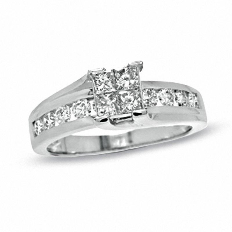 1.00 CT. T.W. Princess-Cut Quad Diamond Engagement Ring in 14K White Gold|Peoples Jewellers