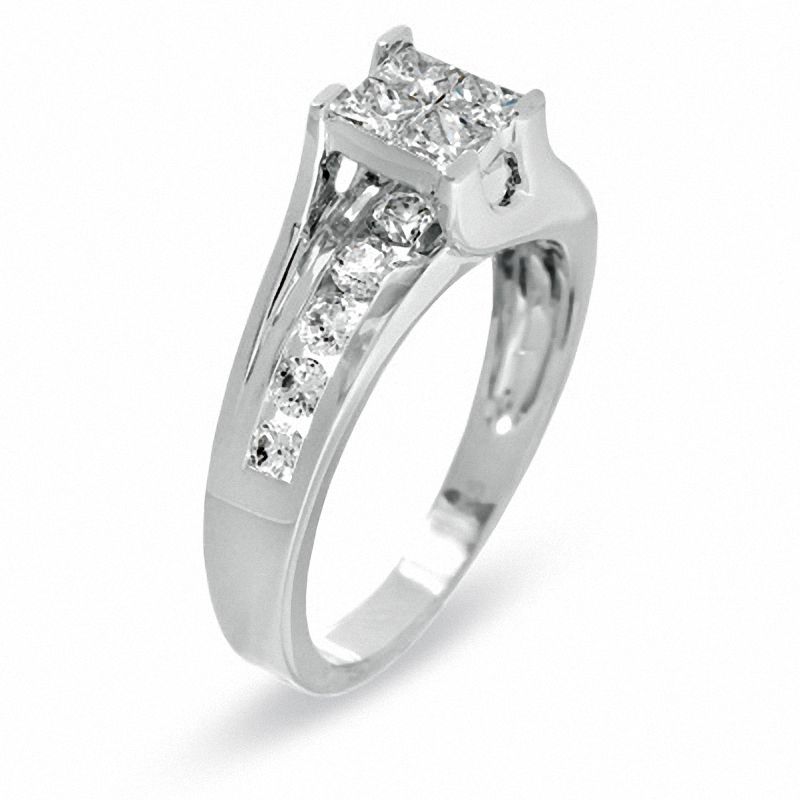 1.00 CT. T.W. Princess-Cut Quad Diamond Engagement Ring in 14K White Gold