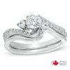 Thumbnail Image 1 of 0.75 CT. T.W. Certified Canadian Diamond Slant Bridal Set in 14K White Gold (I/I1)